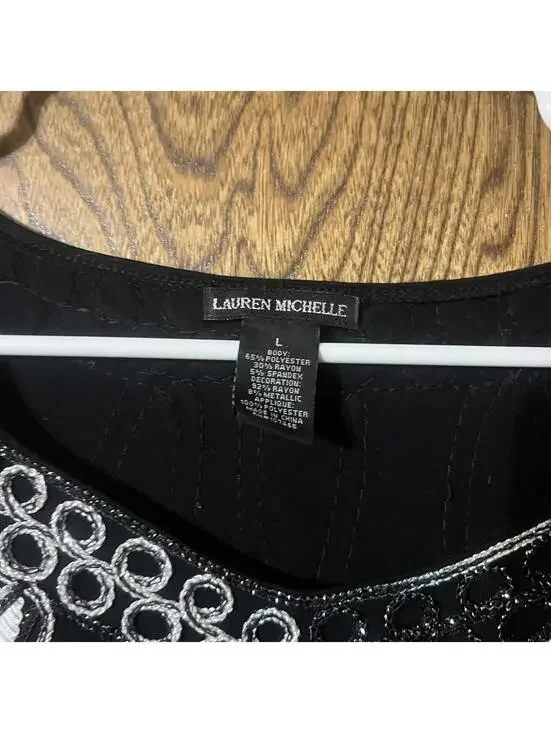 Lauren Michelle Black Sleeveless Embroidered Top Large - Picture 2 of 3